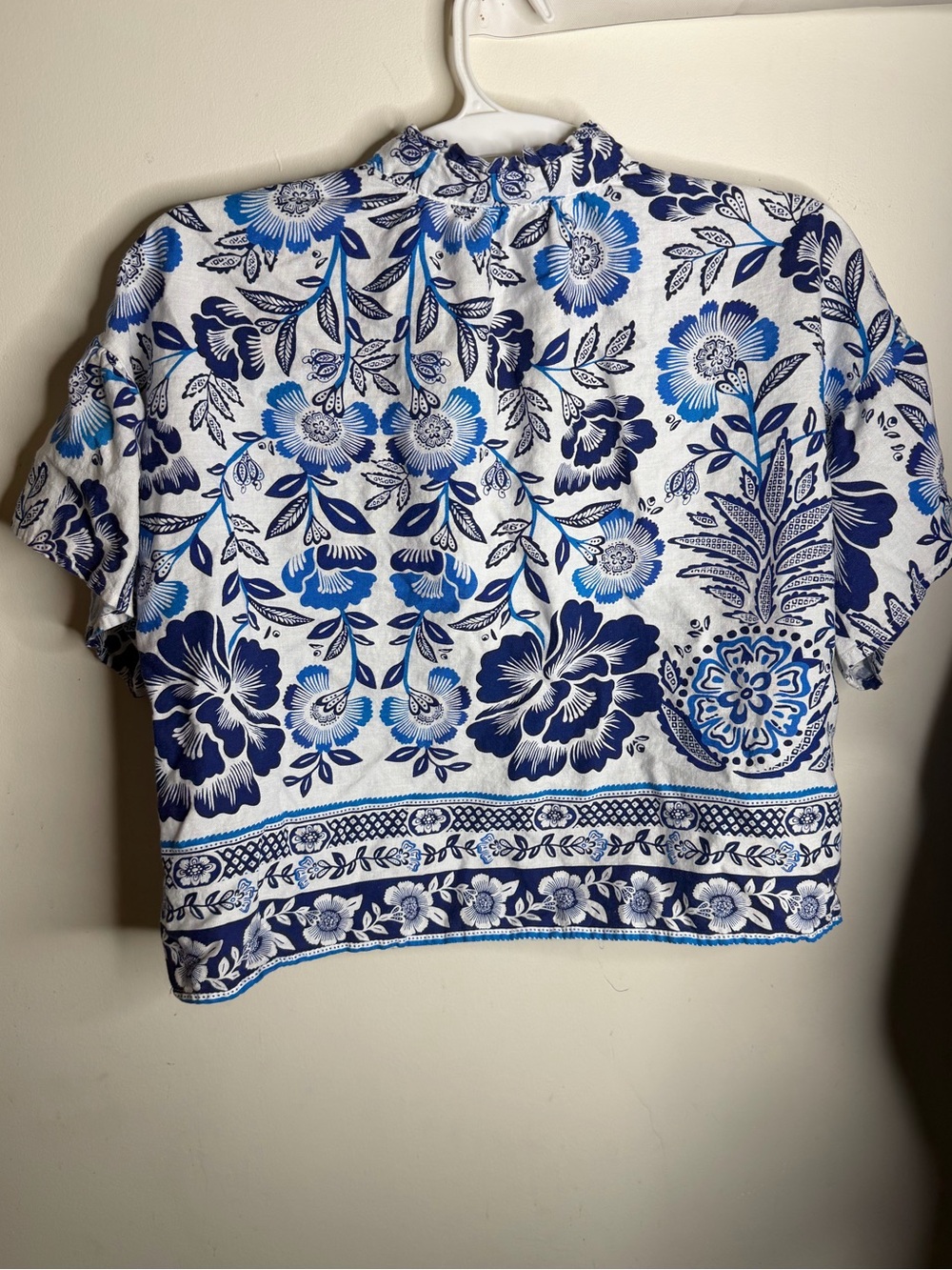Rachel Zoe Blue and Navy Floral Split-Neck Top - Picture 4 of 5